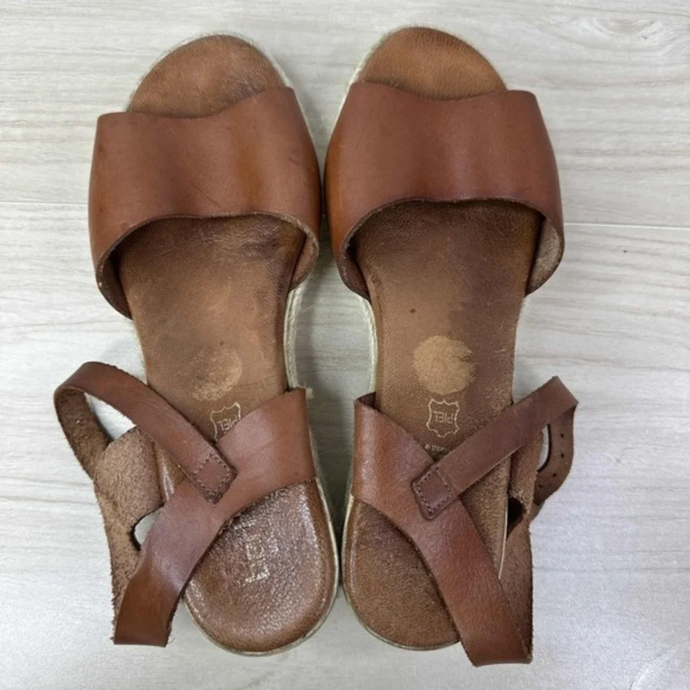 Bertuchi Shoes Womens EU 39 Brown Ankle Strap Espadrille Wedge Boho‎ Sandals